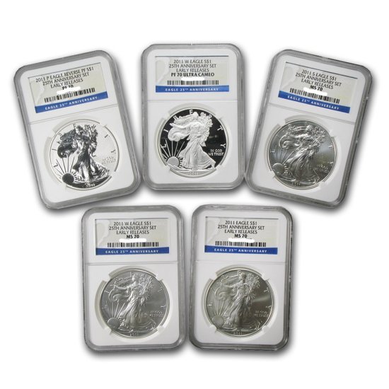 2011 American Silver Eagle 25 Anniversary 5 Coin Set