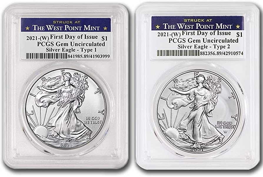 2021 1 Oz American Silver Eagle 2 Coin Type Set Pcgs Ms70