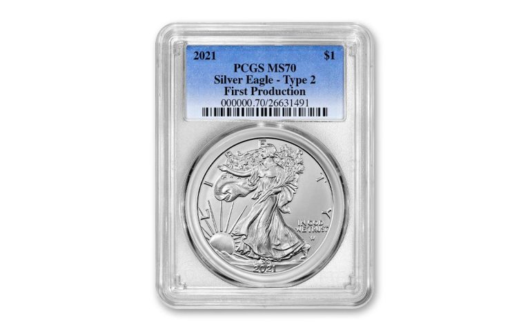 2021 1 Oz American Silver Eagle Coin Pcgs Ms70 Type 2 First Day Of Production