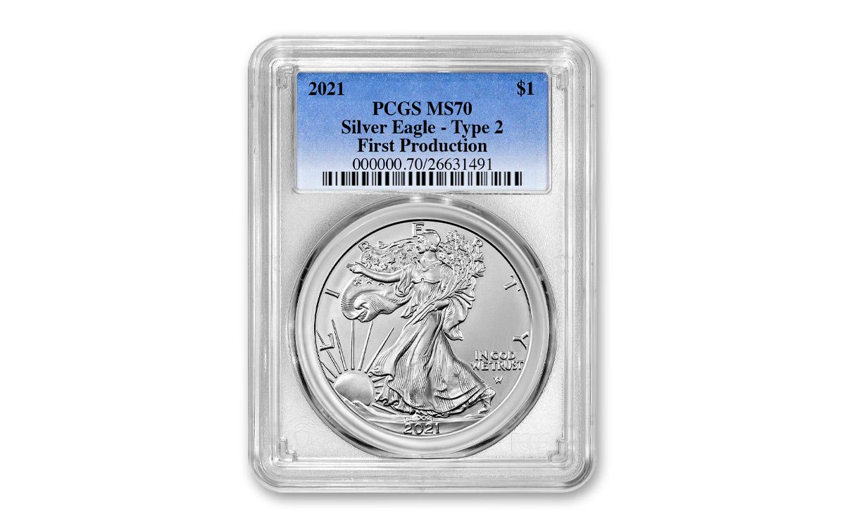 2021 1 Oz American Silver Eagle Coin Pcgs Ms70 Type 2 First Day Of Production