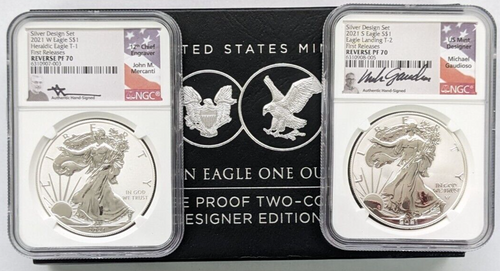 2021 Reverse Proof American Silver Eagle 2 Coin Designer Set Ngc Pf70